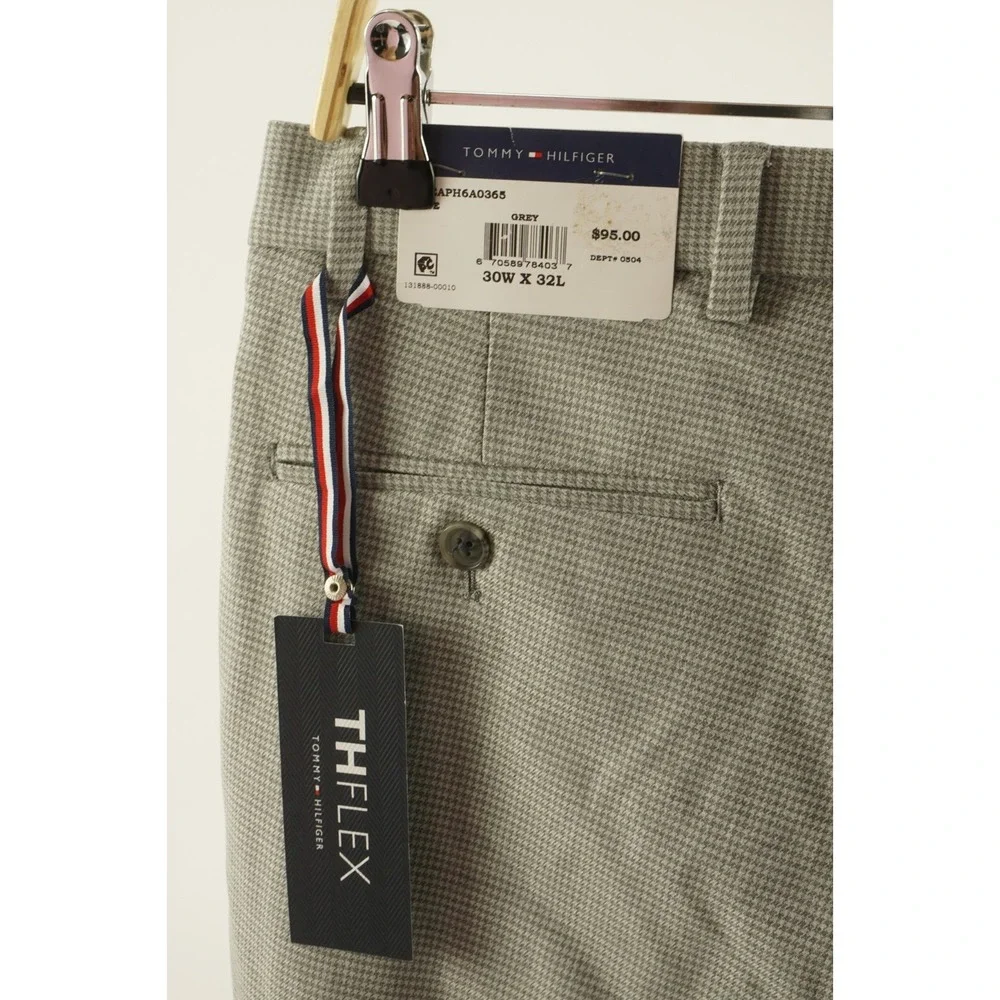 New $95 Tommy Hilfiger Men's 30 x‎ 32 Gray Houndstooth Performance Dress Pants